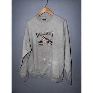 Lost Creek Outfitters Wilderness Wolf Trees Embroidered Crewneck Sweatshirt Gray